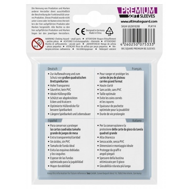 Protège-cartes Ultimate Guard transparente Premium Big Square