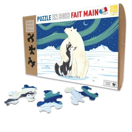 Puzzle Michèle Wilson : Oliver Lake - L'Ours et le Husky  - 80 Pièces