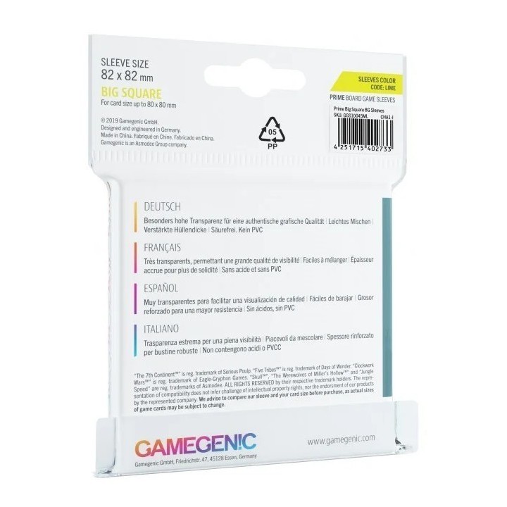 Gamegenic Prime Big Square-Sized Sleeves 82 x 82 mm