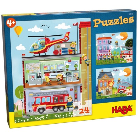 Puzzle HABA - Ma Petite Caserne de Pompiers - 3 x 24 Pièces