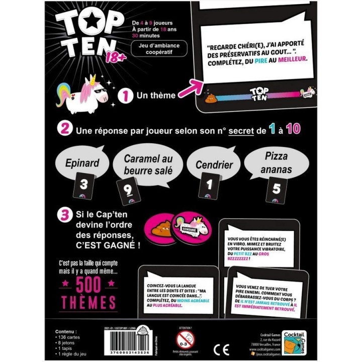 Jeux de société - Top Ten 18+