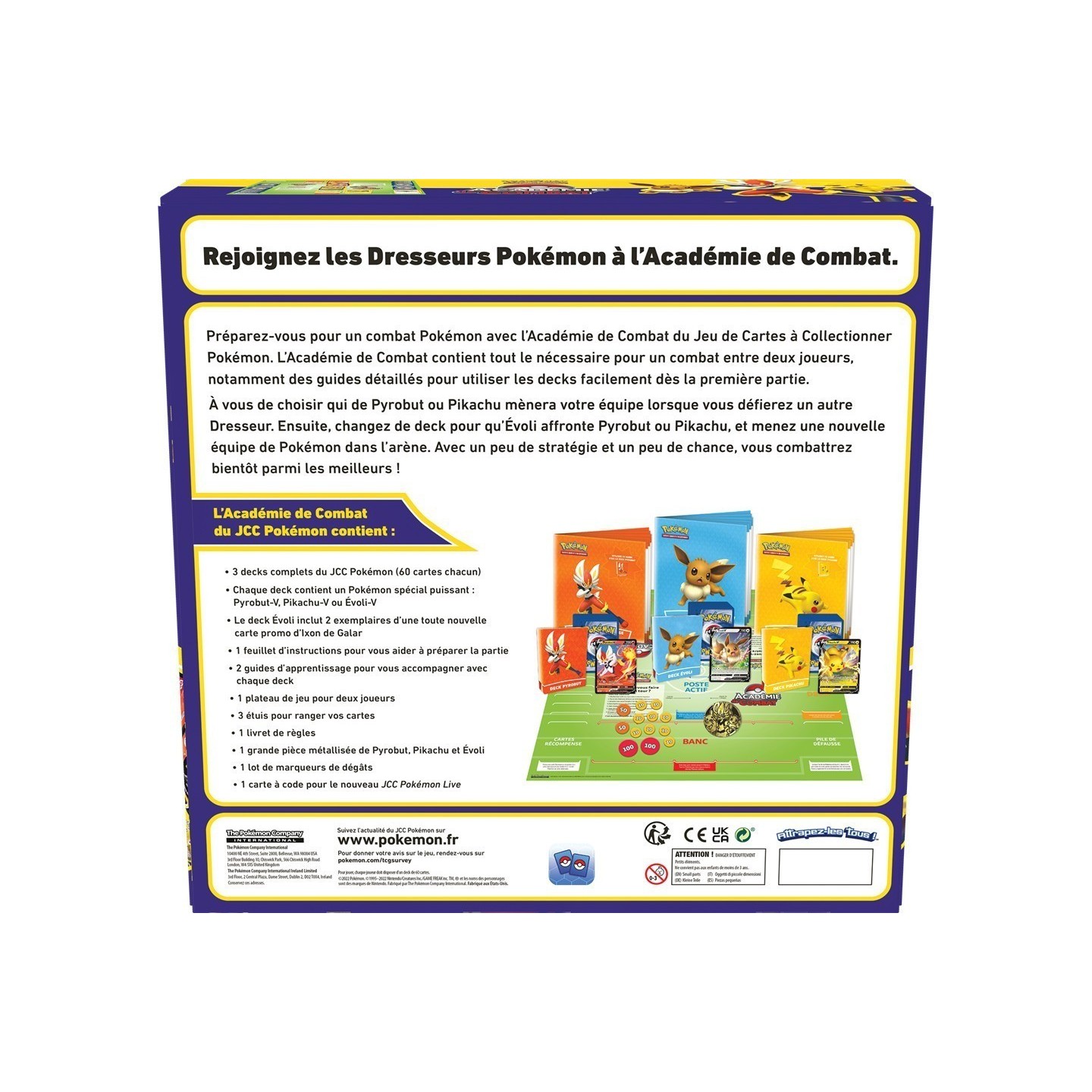 Pokémon JCC Académie De Combat - Decks Pyrobut-V, Pikachu-V Et Évoli-V - Dès 6 Ans