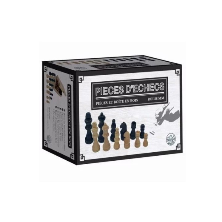 Coffret de pièces d’échecs en bois