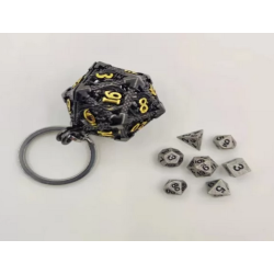 Accessoires - Porte clé - D20 - Avec lot de 7 mini dés métal 5mm dans boite métal