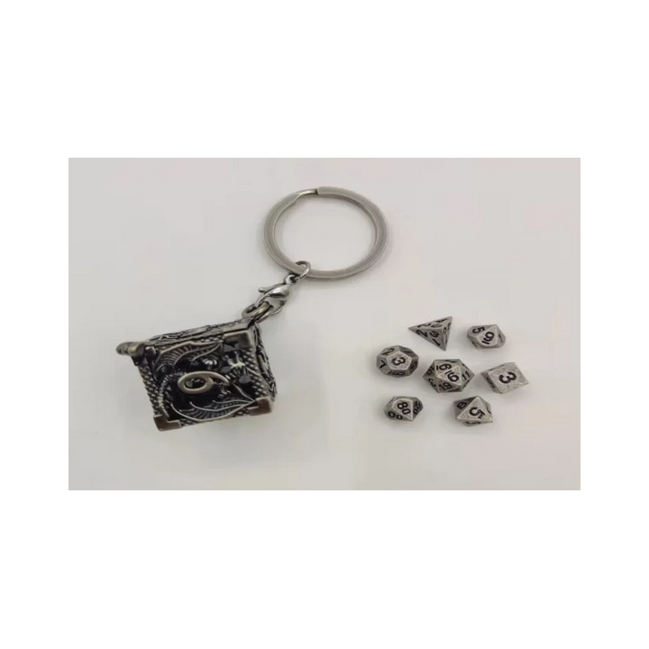 Accessoires - Porte clé - D6 - Avec lot de 7 mini dés métal 5mm dans boite métal