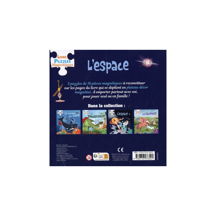 Livre Puzzles Magnétiques : L'espace - 3 puzzles de 16 pièces
