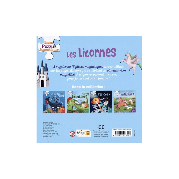 Livre Puzzles Magnétiques : Les Licornes - 3 puzzles de 16 pièces