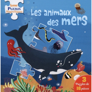 Livre Puzzles Magnétiques : Les Animaux des Mers - 3 puzzles de 16 pièces