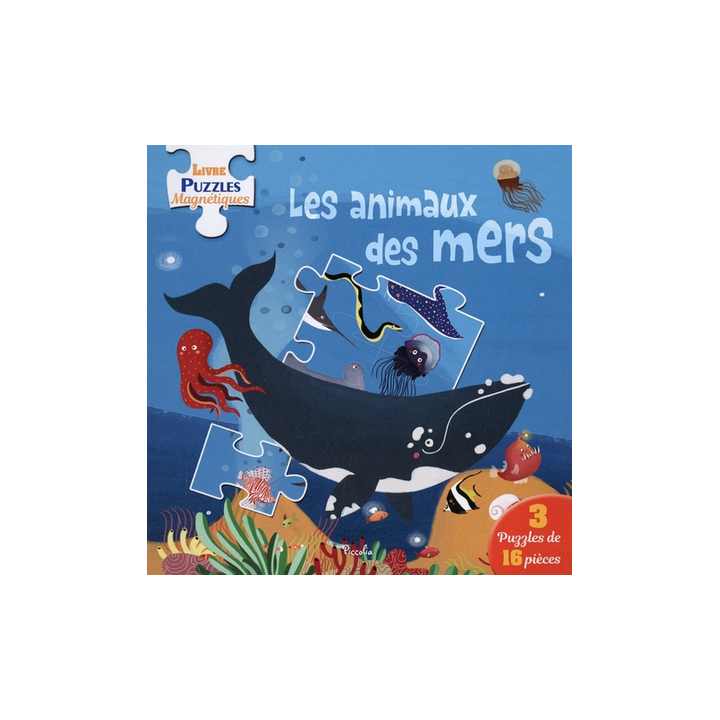 Livre Puzzles Magnétiques : Les Animaux des Mers - 3 puzzles de 16 pièces