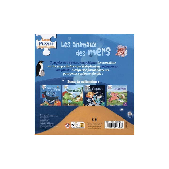 Livre Puzzles Magnétiques : Les Animaux des Mers - 3 puzzles de 16 pièces