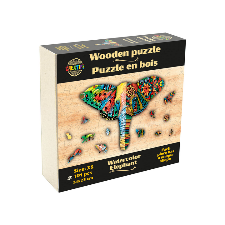 Puzzle en Bois : L’éléphant Aquarelle - 101Pièces