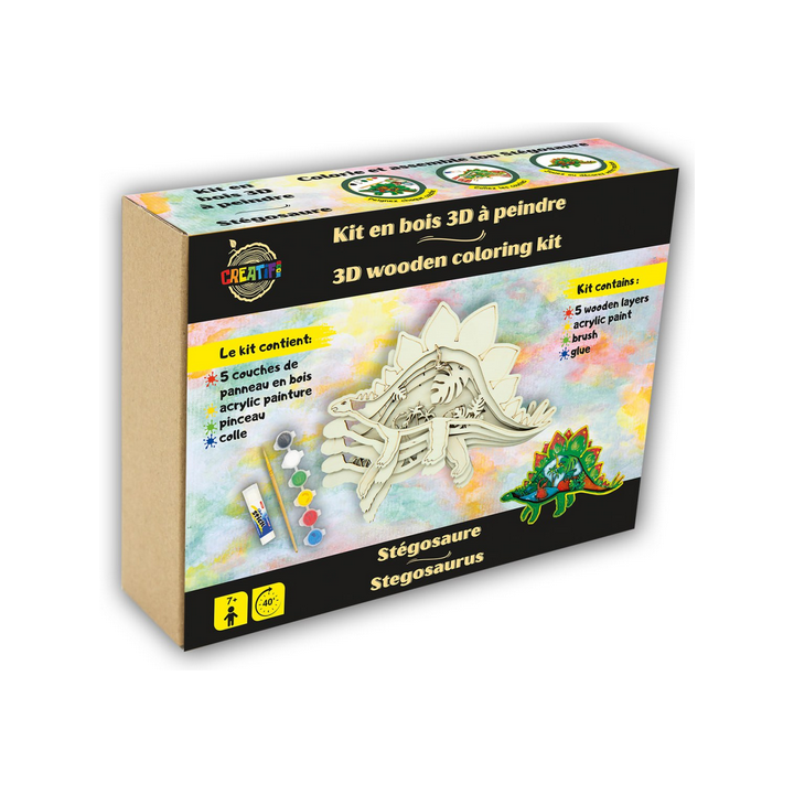 Kit en bois 3D à peindre : Stégosaure