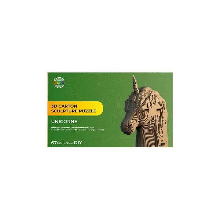 Puzzle-Sculpture 3D en carton : Licorne - 67 Pièces