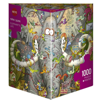 Puzzle - Boite triangulaire - Marino Degano : Elephants Life – 1000 Pièces