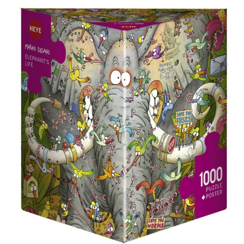 Puzzle - Boite triangulaire - Marino Degano : Elephants Life – 1000 Pièces