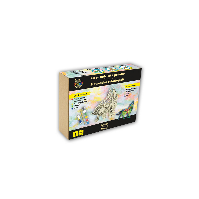 Kit en bois 3D à peindre : Loup Kit en bois 3D à peindre : Loup