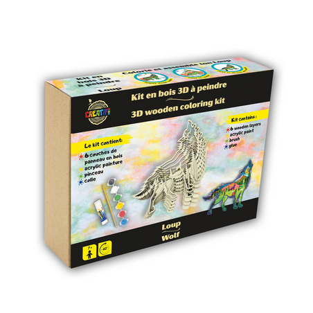 Kit en bois 3D à peindre : Loup