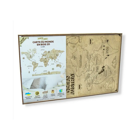 Puzzle en Bois : Carte du Monde 2D - Taille M