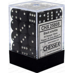 Dés - Chessex - Set de 36 Dés à 6 faces - 12 mm - Opaque : Noir/Blanc