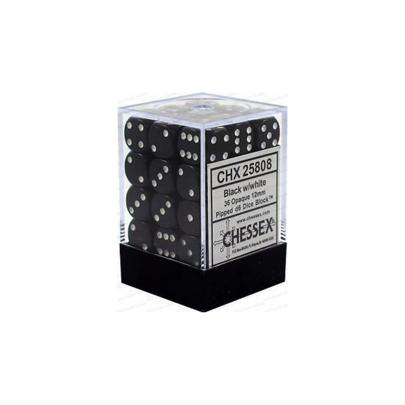 Dés - Chessex - Set de 36 Dés à 6 faces - 12 mm - Opaque : Noir/Blanc