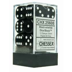 Dés - Chessex - Set de 12 Dés - À 6 Faces Couleur - Opaque : Noir/Blanc