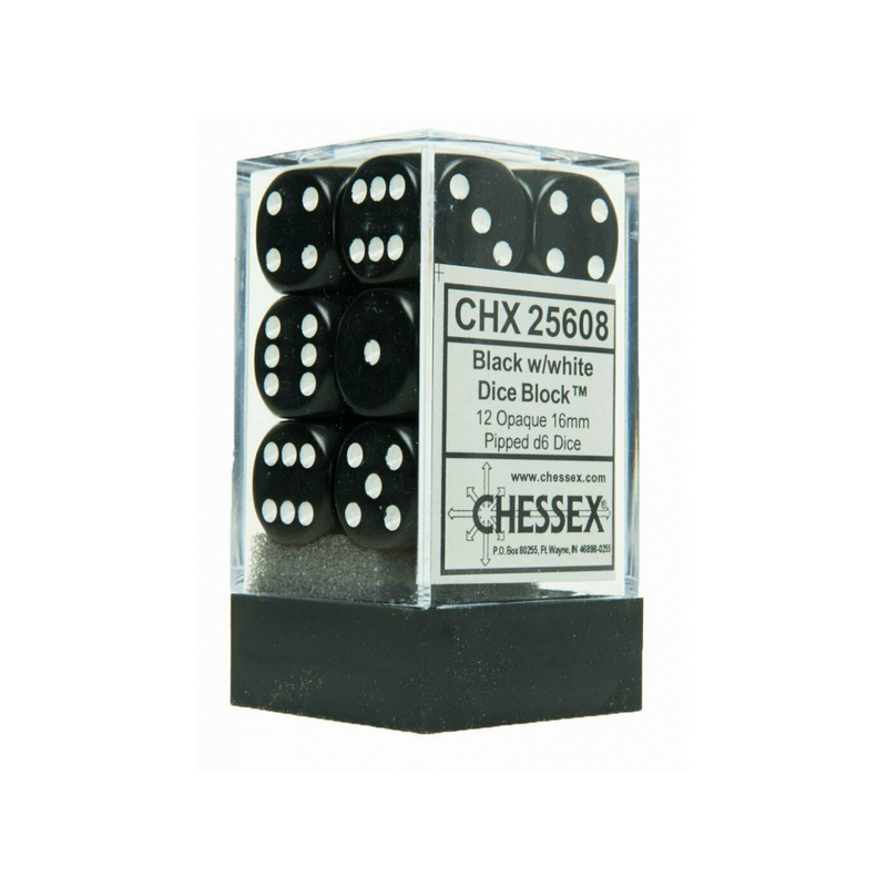 Dés - Chessex - Set de 12 Dés - À 6 Faces Couleur - Opaque : Noir/Blanc