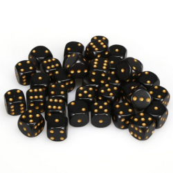 Dés - Chessex - Set de 36 Dés à 6 faces - 12 mm - Opaque : Noir/Or