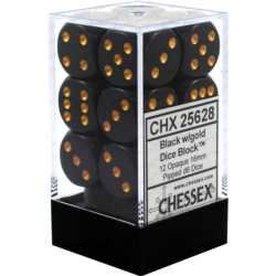 Dés - Chessex - Set de 12 Dés - À 6 Faces Couleur - Opaque : Noir/Or