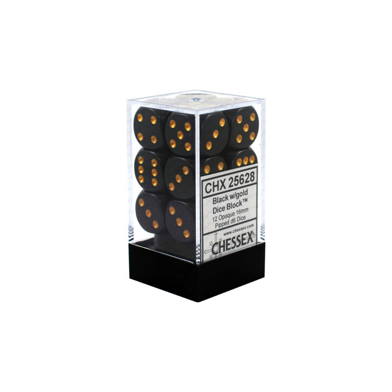 Dés - Chessex - Set de 12 Dés - À 6 Faces Couleur - Opaque : Noir/Or