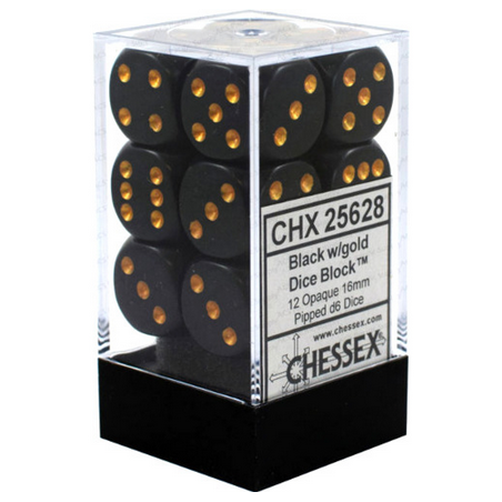 Dés - Chessex - Set de 12 Dés - À 6 Faces Couleur - Opaque : Noir/Or