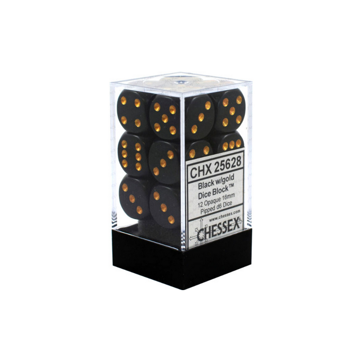 Dés - Chessex - Set de 12 Dés - À 6 Faces Couleur - Opaque : Noir/Or