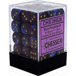 Dés - Chessex - Set de 36 Dés à 6 faces - 12 mm - Gemini : Bleu/Violet/Or