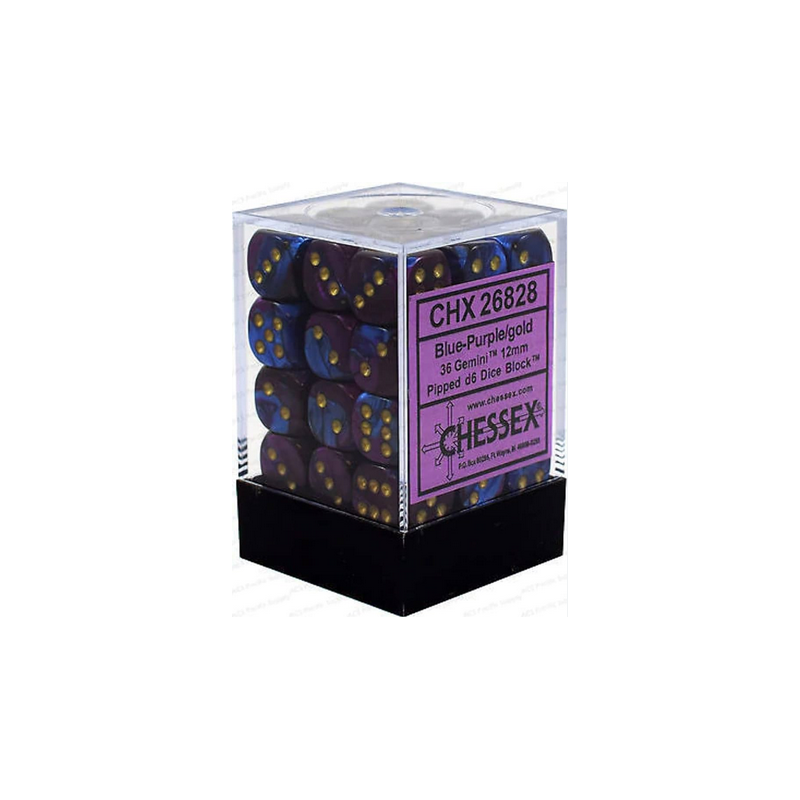 Dés - Chessex - Set de 36 Dés à 6 faces - 12 mm - Gemini : Bleu/Violet/Or