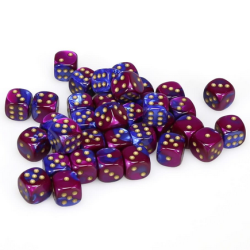 Dés - Chessex - Set de 36 Dés à 6 faces - 12 mm - Gemini : Bleu/Violet/Or