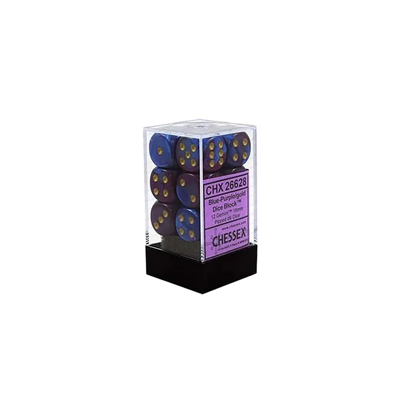 Dés - Chessex - Set de 12 Dés - À 6 Faces Couleur - Gemini : Bleu Violet/Or
