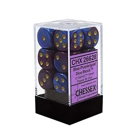 Dés - Chessex - Set de 12 Dés - À 6 Faces Couleur - Gemini : Bleu Violet/Or