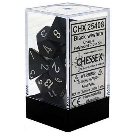 Dés - Chessex - Set de 7 Dés - JDR - Opaque : Noir/Blanc