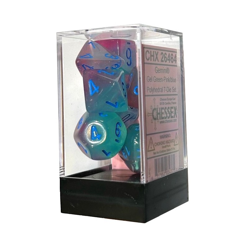 Dés - Chessex - Set de 7 Dés - JDR - Gemini Gel : Vert/Rose/Bleu