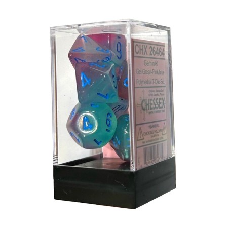 Dés - Chessex - Set de 7 Dés - JDR - Gemini Gel : Vert/Rose/Bleu
