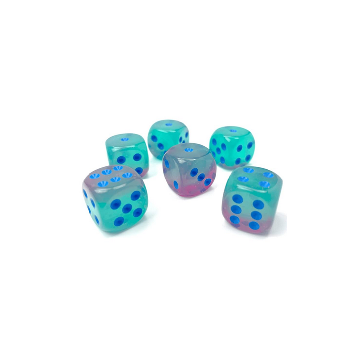 Dés - Chessex - Set de 12 Dés - À 6 Faces Couleur - Gemini Gel : Vert/Rose/Bleu