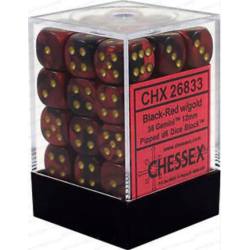 Dés - Chessex - Set de 36 Dés à 6 faces - 12 mm - Gemini : Noir/Rouge/Or