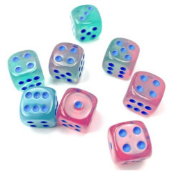 Dés - Chessex - Set de 36 Dés à 6 faces - 12 mm - Gemini Gel : Vert/Rose/Bleu