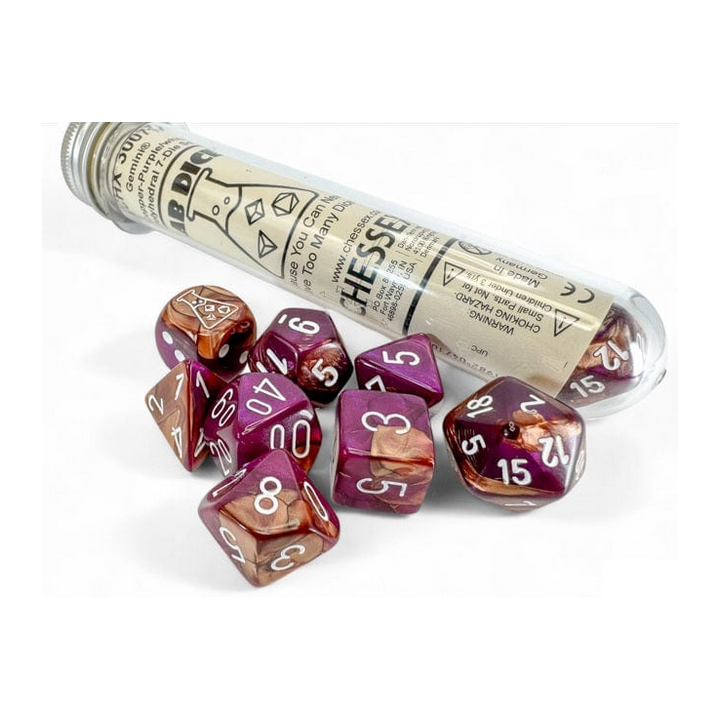 Dés - Chessex - Lab Dice : Gemini Copper-Purple/white Luminary™ Polyhedral 7