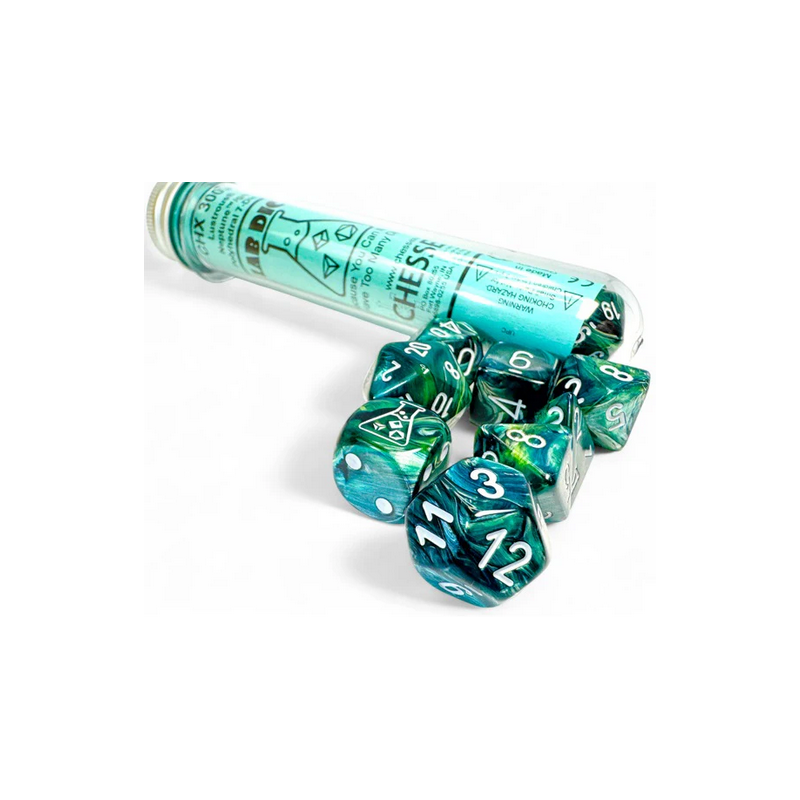 Dés - Chessex - Lab Dice : Lustrous Neptune/grey Luminary™ Polyhedral 7 Dés - Chessex - Lab Dice : Lustrous Neptune/grey Luminary™ Polyhedral 7