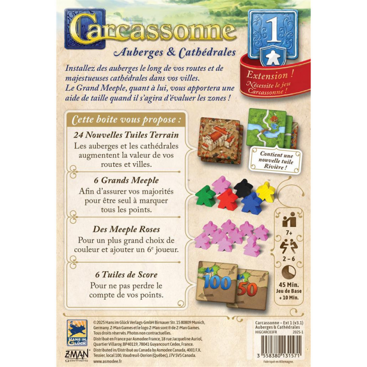 Jeux de société - Carcassonne : Auberges et Cathédrales - Extension 1