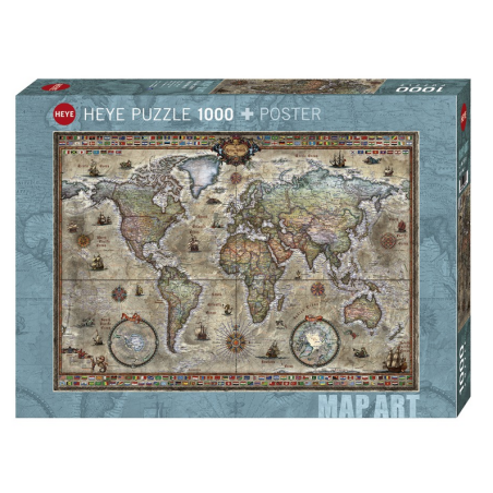 Puzzle Heye - Map Art : Retro World – 1000 Pièces