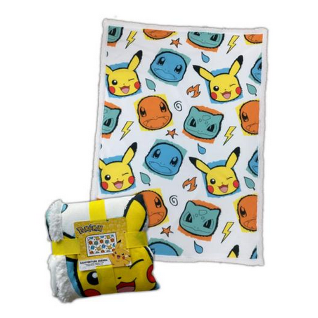 Pokémon - Plaid "Tête Pikachu, Salamèche et Bulbizarre"