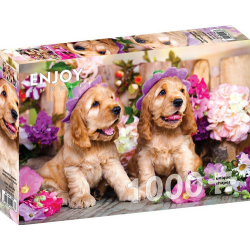 Puzzle Enjoy Puzzle - Spaniel Puppies with Flower Hats - 1000 Pièces