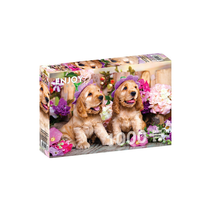 Puzzle Enjoy Puzzle - Spaniel Puppies with Flower Hats - 1000 Pièces