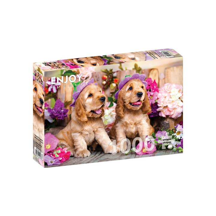 Puzzle Enjoy Puzzle - Spaniel Puppies with Flower Hats - 1000 Pièces